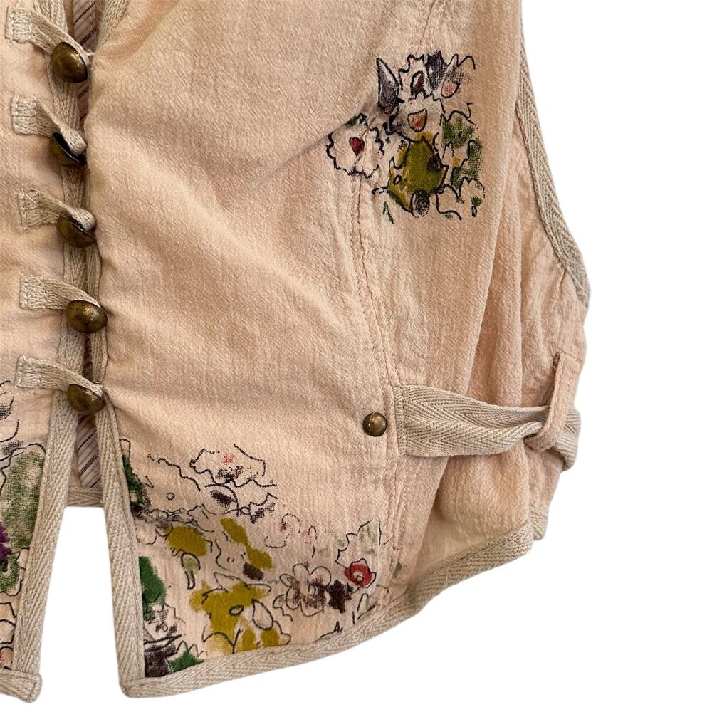 Free People Embroidered Floral Cotton Vest Sz 2 Boho Festival Creamy Tan - Picture 3 of 8